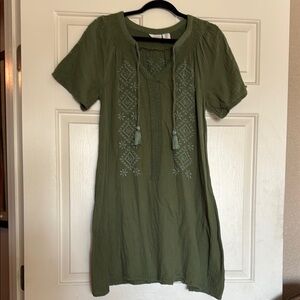 Lucky Brand Olive Green Embroidered Mini Dress
